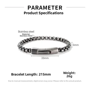 Details zum Retro-Edelstahl-Boxarmband für Herren mit 215mm Länge und 6mm Breite im Fokus