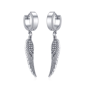 Boucles d'oreilles punk en acier inoxydable avec pendentifs ailes d'ange argentées