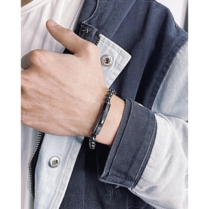 Retro-Hip-Hop-Stil Herrenarmband aus schwarzem Edelstahl mit industrieller Perlenkette