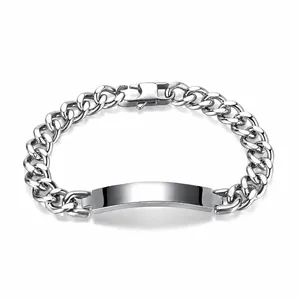 Titanium Steel Cuban Link ID Bracelet For Couples Personalized Polished Curved Plate Geometric Curb Chain Hand Jewelry Fashion Gift