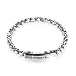 Poliertes Edelstahl-Box-Kettenarmband in Silber mit sicherem Zylinderverschluss