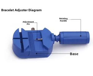 Blue watch link remover tool showing the rotating handle and metal adjusting pin
