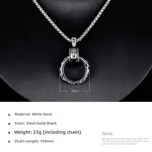 Detailed view of vintage stainless steel cross pendant necklace with sizing and material specs