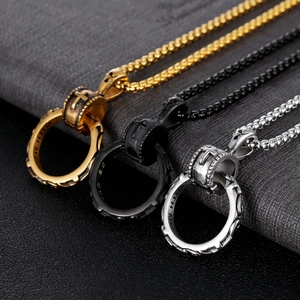 Retro Titanium Steel Cross Circle Pendant Necklace For Men Hip Hop Street Style Engraved Jewelry Gift