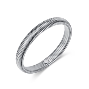 Modern silver stainless steel spiral tubogas bangle bracelet with polished finish
