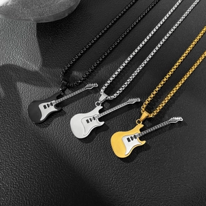 Colliers pendentifs guitare rock créatifs en acier inoxydable noir, argent et doré