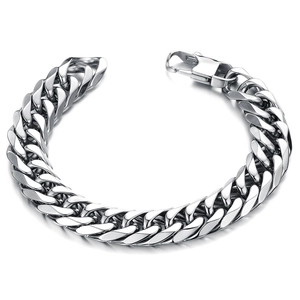 Bracelet Homme en Acier Titane Maille Cubaine Couleur Argent Hip Hop Poli Chaîne Gourmette Bijoux Avec Boucle Carrée pour Hommes Garçons
