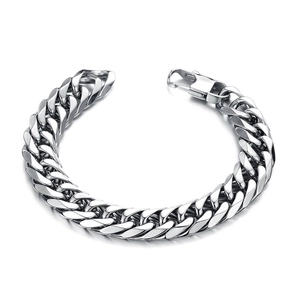 Polished silver cuban link chain bracelet in stainless steel with lobster clasp