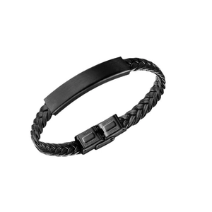 Pulsera trenzada negra minimalista para hombre con cierre magnético de acero inoxidable mate