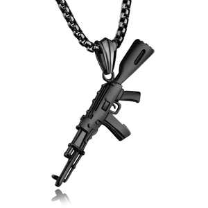 Mattschwarze AK-47 Gewehr Halskette für Herren mit Anhänger aus Edelstahl und Kette