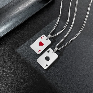 Pik-Ass und Herz-Ass Edelstahl Poker Anhänger Halskette mit silberner Kette