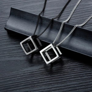 Mens Stainless Steel Hollow Cube Pendant Necklace Minimalist Industrial Geometric 3D Rubiks Cube Necklace Trendy Jewelry Gift