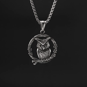 Retro roestvrijstalen uil hanger ketting met verfijnde gravure en schakelketting