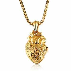Collana con Pendente a Medaglione a Forma di Cuore Anatomico Realistico in Acciaio Inossidabile Punk Gothic Gioielli Unisex