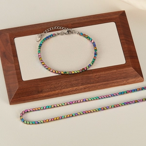 Roestvrijstalen sieradenset met regenboogkleurige kubus kralen ketting en armband