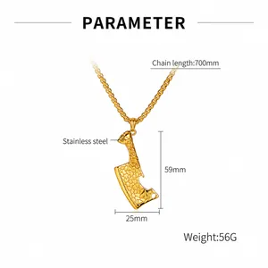 Détails du pendentif couperet en acier avec chaîne de 700 mm et texture en relief