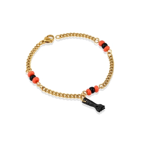 Bracelet à Pendentif Poing Figa en Acier Inoxydable Plaqué Or Style Azabache Amulette Avec Perles Homme Femme Bijoux