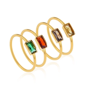Minimalistische gouden titanium ringen met vier kleuren rechthoekige zirkoon edelstenen