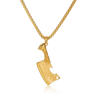 Collier hip hop en acier doré avec pendentif couteau de cuisine et tête de mort