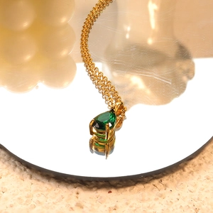 Stainless Steel Emerald Zirconia Water Drop Pendant Necklace Gold Plated Tear Drop Green Gemstone Necklace For Women