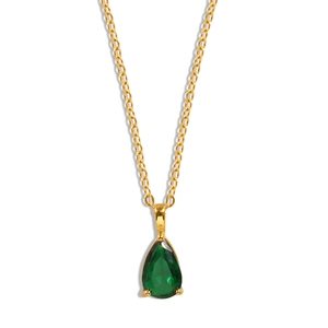Pear-shaped emerald zircon pendant necklace with classic gold-plated cable chain link