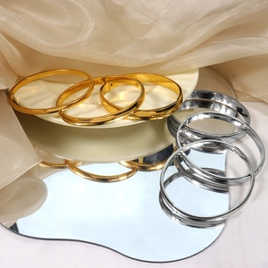 Minimalist Stainless Steel Bangle For Women Gold Silver Vacuum Plated Mirror Polished Stiff Hinged Cuff Bracelet Jewelry Gift