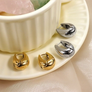 Boucles d'Oreilles Créoles Goutte d'Eau Vintage Françaises Pour Femmes Acier Inoxydable Plaqué Or 18K Géométriques Creuses Polies Bijoux Mode