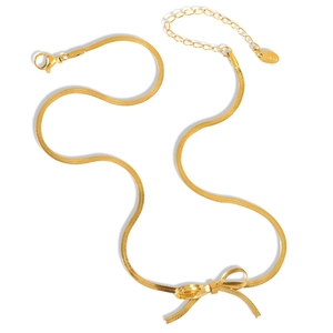 Halskette aus 18K vergoldetem Edelstahl mit Schleife und flacher Schlangenkette für Damen