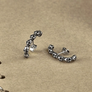 Boucles d'oreilles en acier inoxydable avec motif tête de mort style hip-hop rétro