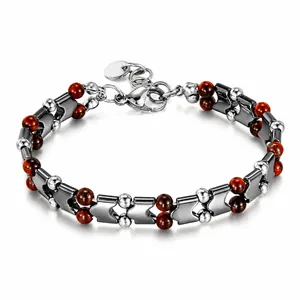 Braccialetto di Perle in Pietra Occhio di Tigre in Acciaio Inossidabile per Uomo Donna Unisex Ematite Pietra Naturale Gioielli