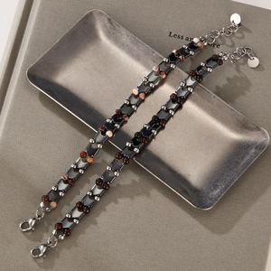 Bracciale in acciaio al titanio con pietre occhio di tigre, zebra e ematite magnetica