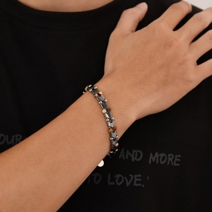 Bracciale da uomo in acciaio al titanio con ematite nera e pietra zebra