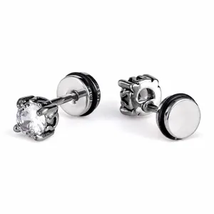 Orecchini a Bottone in Acciaio Inossidabile con Zirconia Minimalista Punk Tendenza Individuale Gioielli Piercing Unisex per Uomo Donna