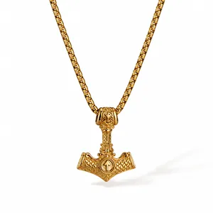 Collier Pendentif Marteau de Thor Viking en Acier Inoxydable Mythologie Nordique Vintage Mjolnir Rune Amulette Collier pour Homme