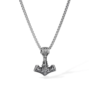 Collier pendentif marteau de Thor Mjölnir Viking en acier inoxydable avec gravures Valknut