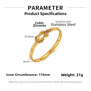 Specifiche dettagliate del bracciale a nodo in acciaio dorato con zirconi colorati