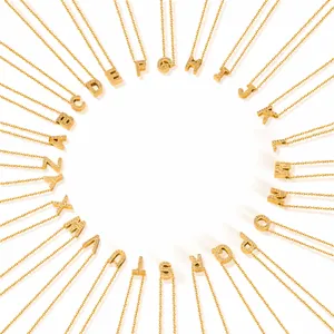 Elegant 18K Gold Plated Stainless Steel Initial Letter Pendant Necklace With Shiny Zirconia Alphabet Jewelry For Women