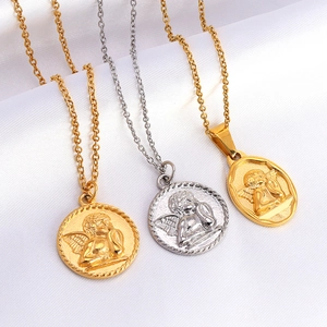 Collane classiche in acciaio inossidabile con ciondoli angelo cherubino in oro e argento