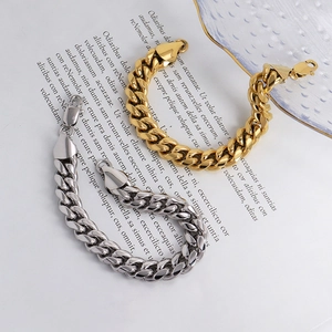 Pulsera de Moda Individual Chapada en Oro 18K Alta Textura Ancha Gruesa Eslabón Cubano de Acero Inoxidable Hombres Mujeres Joyería Hip Hop