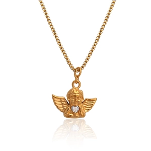 Collana con ciondolo ali d'angelo placcata in oro 18K e zircone a forma di cuore