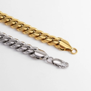 Cadenas de eslabones cubanos de acero inoxidable pulido oro y plata con cierres de langosta