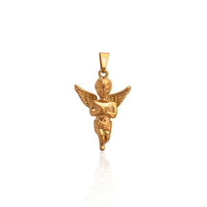 Collana con pendente ali di angelo in acciaio al titanio placcato oro 18 carati lucido