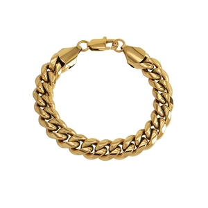 Pulsera de cadena cubana gruesa en acero inoxidable chapado en oro de 18K con cierre
