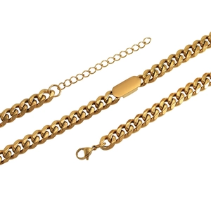 Poliertes goldfarbenes Titanstahl-Gliederkette mit rechteckiger Gravurplatte für Damen und Herren