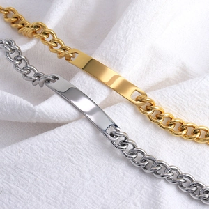 Polierte ID-Armbänder aus Edelstahl in Gold und Silber mit Gravurplatte für Damen und Herren