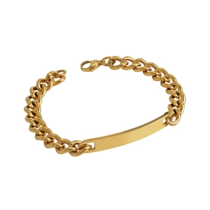 Minimalistisches Gold Titanstahl Armband mit glatter ID-Plakette und Panzerketten Design