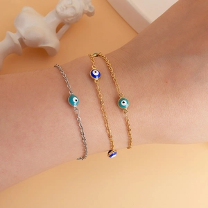 Braccialetti bohémien in acciaio inossidabile con malocchio in oro e argento
