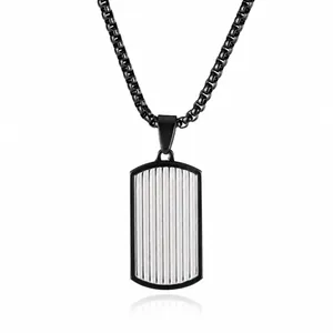 Collier Pendentif en Acier Inoxydable pour Hommes Style Punk Bicolore Rayé Rectangulaire Bijoux de Mode Quotidien Fête