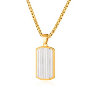 Collier chaîne box en acier inoxydable bicolore pour homme avec pendentif texturé