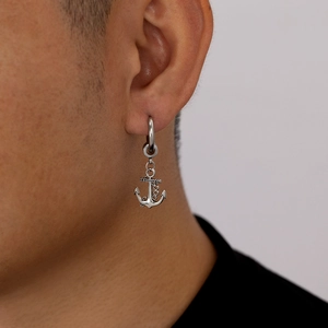 Boucle d'oreille ancre nautique en acier inoxydable poli pour un style hip hop